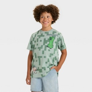 Boys' Minecraft Creeper & Dog Short Sleeve Graphic T-Shirt - Sage Green - 1 of 4