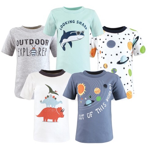 Hudson Baby Infant and Toddler Boy Short Sleeve T-Shirts, Solar System  Shark, 6-12 Months