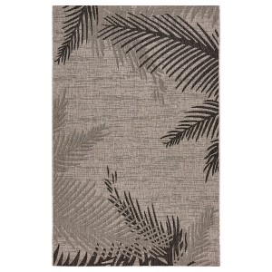 HomeRoots 3' X 5' Black and Taupe Palm Leaf Stain Resistant Indoor Outdoor Area Rug - 1 of 4