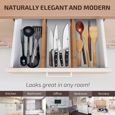 Adjustable Natural Bamboo Drawer Dividers 4-Pack