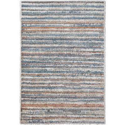 Mynka Transitional Stripes Ivory/Blue/Orange Area Rug