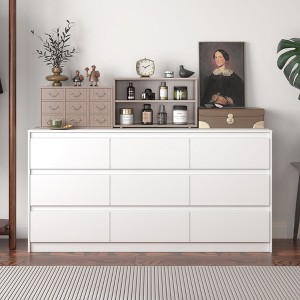 FUFU&GAGA Modern Horizontal Dresser High Gloss 9 Drawer Wooden Chest of Drawers Bedroom White - 1 of 4