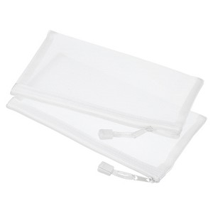 Unique Bargains Mesh Nylon Zipper Pencil Case White 6 Pcs - 1 of 4