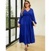 Plus Size Women's V Neck Long Sleeve Maxi Dress Floor Length Elegant Casual - 4 of 4