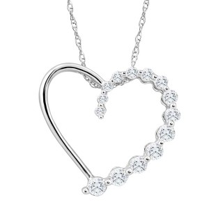 Pompeii3 10K White Gold 1/3Ct TW Graduated Diamond Heart Pendant Necklace - 1 of 4