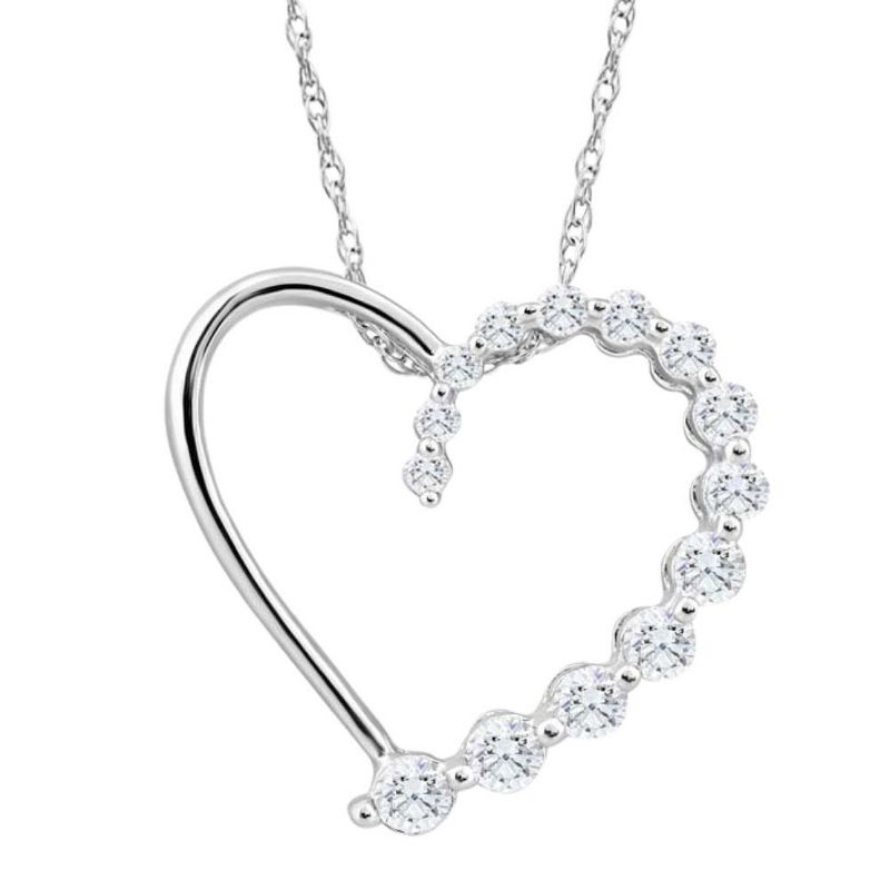 Pompeii3 10K White Gold 1/3Ct TW Graduated Diamond Heart Pendant Necklace, 1 of 5
