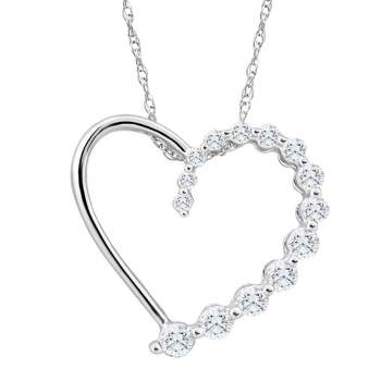 Pompeii3 10K White Gold 1/3Ct TW Graduated Diamond Heart Pendant Necklace