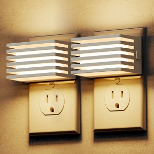 YANSUN 1W Plug-in Light-Controlled Night Light, Fence Design, Up and Down Lighting, White Shell, 3000K Warm Light - 1 of 4