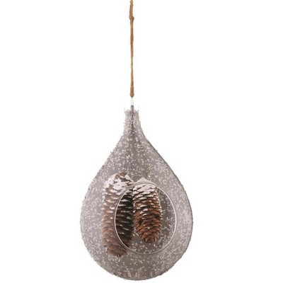 Napa Home and Garden 7.5" Pine Cones in Frosted Glass Teardrop Christmas Ornament - Brown/Clear