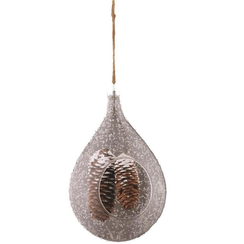 Napa Home and Garden 7.5" Pine Cones in Frosted Glass Teardrop Christmas Ornament - Brown/Clear, 1 of 2