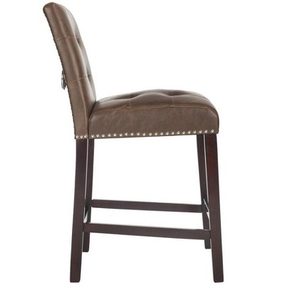 Nikita Brown Birch Wood Counter Stools with PU Leather, Set of 2
