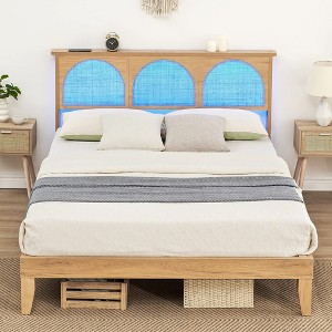 Bed Frame with Natural Rattan Headboard - 1 of 4