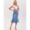INSPIRE CHIC Women's Denim High Waisted Ruffled Knee Length Bodycon Fishtail Jean Skirt - 3 of 4