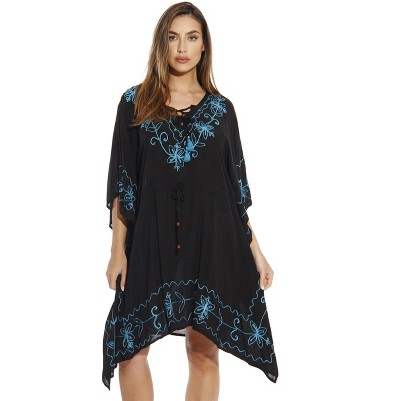 black with turquoise embroidery