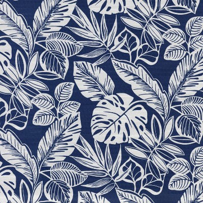 Delray Navy Blue Outdoor Tufted Chairpad Set with White Leaf Pattern