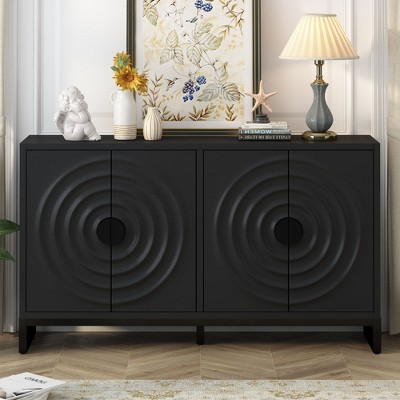 NicBex 58.2" Modern 4-Door Sideboard,Kitchen Storage Cabinets with Stunning Water Wave Door Design and Adjustable Shelves,Black