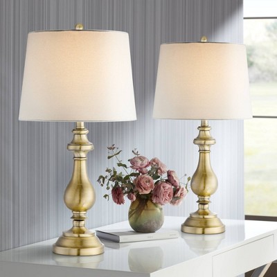 Fairlee Antique Brass Candlestick Table Lamps Set of 2 with White Drum Shade