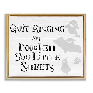 Stupell Industries Funny Halloween Typography Phrase Smiling Ghosts Silhouettes Floating Frame Canvas Art, Gold, 21" x 17" - 1 of 4
