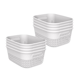 Life Story Small Storage Basket, Decorative Plastic Home Organizer, Lightweight Versatile Tub with Built-In Handles, 4 Quart, White, 8 Pack - 1 of 4