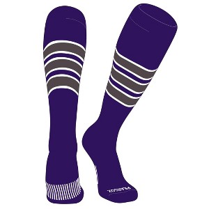 PEAR SOX Striped OTC Baseball, Softball, Football Socks (C) Purple, White, Graphite (L) - 1 of 3