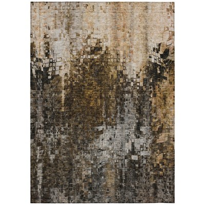 Brown And Copper Abstract Washable Indoor Outdoor Area Rug