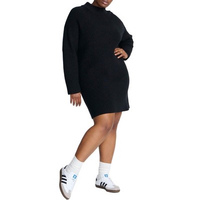 ELOQUII Elements Women's Plus Size Marled Knit Mock Neck Mini Dress