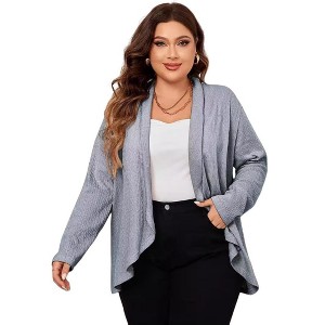 Womens Ribbed Knit Cardigan Open Front Casual Long Sleeve Flowy Draped Irregular Hem Lightweight Loose Outwear Coat - 1 of 4