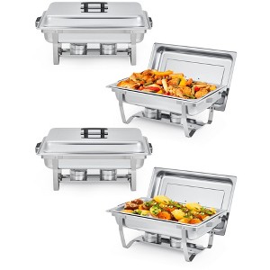 2/4/6-Piece 8QT Stainless Steel Chafing Dish Set – Rectangular Food Buffet Warmers with Lids & Foldable Frame for Catering, Weddings, Parties - 1 of 4