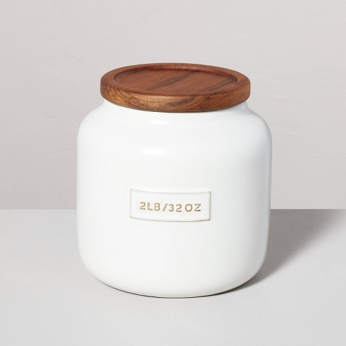 32oz Dry Goods Stoneware Canister With Wood Lid Cream/brown