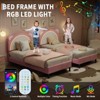 Twin Bed Frame for Kids, Upholstered Platform Bed Frame with Adjustable Headboard & Led Light, Wooden Slats Support, No Box Spring Needed - 2 of 4