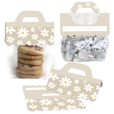 Big Dot of Happiness Tan Daisy Flowers - DIY Floral Party Clear Goodie Favor Bag Labels - Candy Bags with Toppers - Set of 24