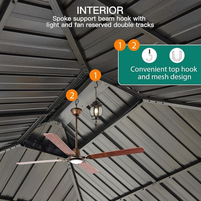 Hardtop Gazebo Double Roof Galvanized Iron Alum with Curtains & Netting, 5 of 8