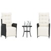 vidaXL 3 Piece Bistro Set with Cushions Brown Poly Rattan - Black and Cream - 2 of 4