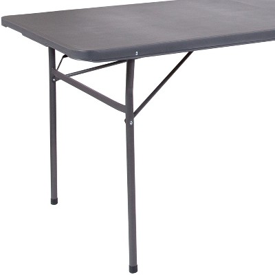 6-Foot Dark Gray Plastic Bi-Fold Folding Table with Metal Frame