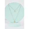 Slickblue Women's Necklace, Gold Double Link Chain with Circle Accent and Tear-Drop Pearl Charm, 17"-24" - 2 of 3