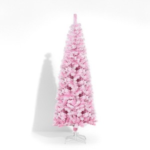 NAYSAYE 6ft Artificial Pencil Christmas Tree with 520 PVC Branch Tips, Slim Xmas Tree with Metal Stand for Holiday Home Office Decor, Pink and White - 1 of 4