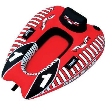 Airhead AHVI-F1 Viper 1 Single Rider Cockpit Red Inflatable Lake Boating Water Towable Tube with Backrest, Tow Point, Handles and Boston Valve