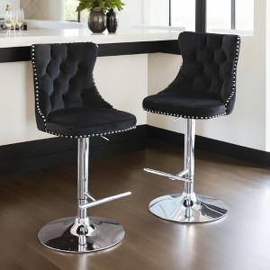 Leovsnove Bar Stools Set of 2 Swivel Barstools Velvet Upholstered Counter Stools with Tufted Backs Adjustable Counter Height Bar Stools - 1 of 4