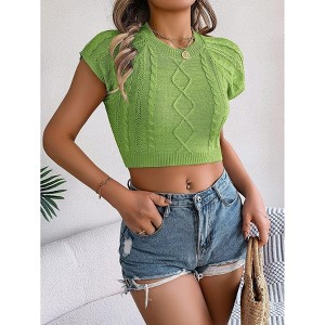 Clearlove Womens Summer Short Sleeve Sweater Vest Cap Sleeve Casual Crewneck Lightweight Short Navel Tops - 1 of 4