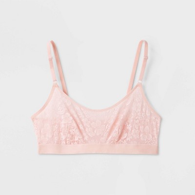 Ribbed seamless lace bralette, Light Pink