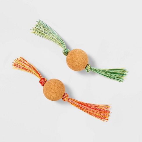 Cork Ball Tassel Teaser Cat Toy - 2pk - Blue/green/purple - Boots &  Barkley™ : Target