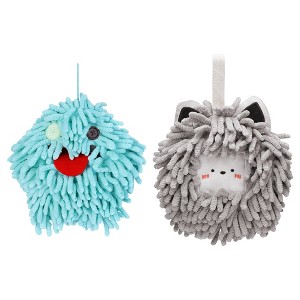 REGALWOVEN Bathroom Cute Decorative Absorbent Soft Chenille Hanging Hand Towel 7" x 7" 2 Pcs - 1 of 4