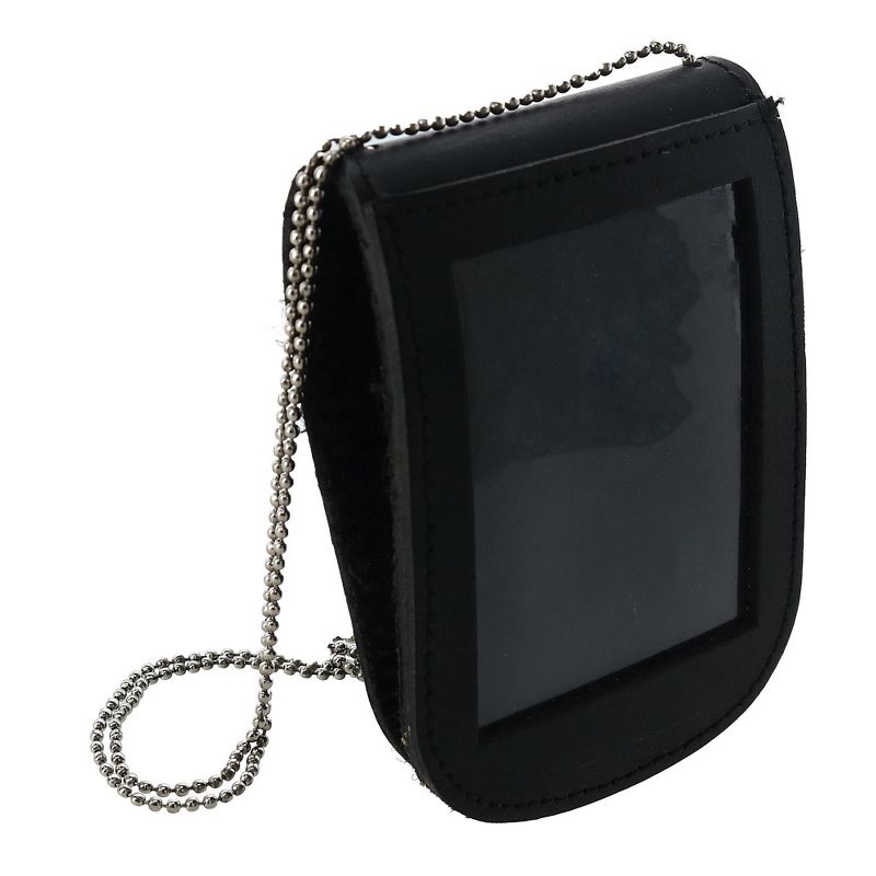 CTM Leather Curved Rectangle Badge Holder Wallet with Back ID Window and Neck Chain, 2 of 4