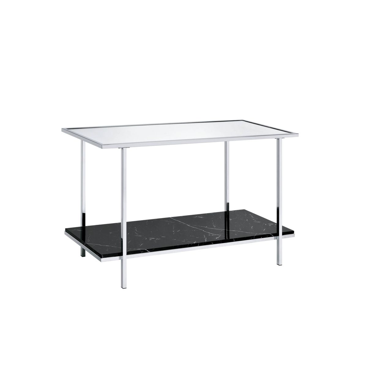 Angwin Console Table Mirrored Faux Marble/Chrome - Acme Furniture: Elegant Living Room Furniture with Fixed Shelf