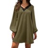 Anna-Kaci Women's Long Sleeve Mini Shift Dress with V-Neckline and Lace Trim Detail - 3 of 4