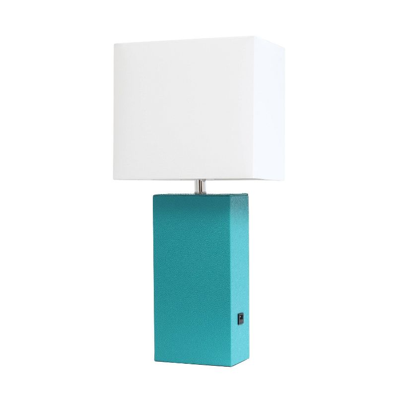 Modern Leather Table Lamp with USB and Fabric Shade - Elegant Designs, 1 of 9