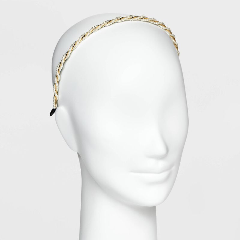 Rhinestone and Pearl Bead Headband Set 2pc - A New Day&#8482; Gold, 3 of 6