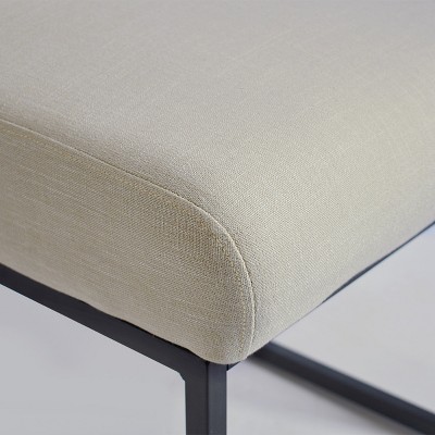 Beige Upholstered Counter Stools with Black Metal Sled Legs, Set of 2