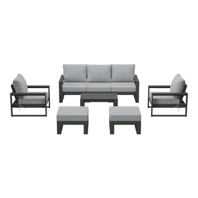 WestinTrends Montara 8-Piece Modern HDPE Outdoor Patio Furniture Conversation Set with Coffee Table and Ottomans