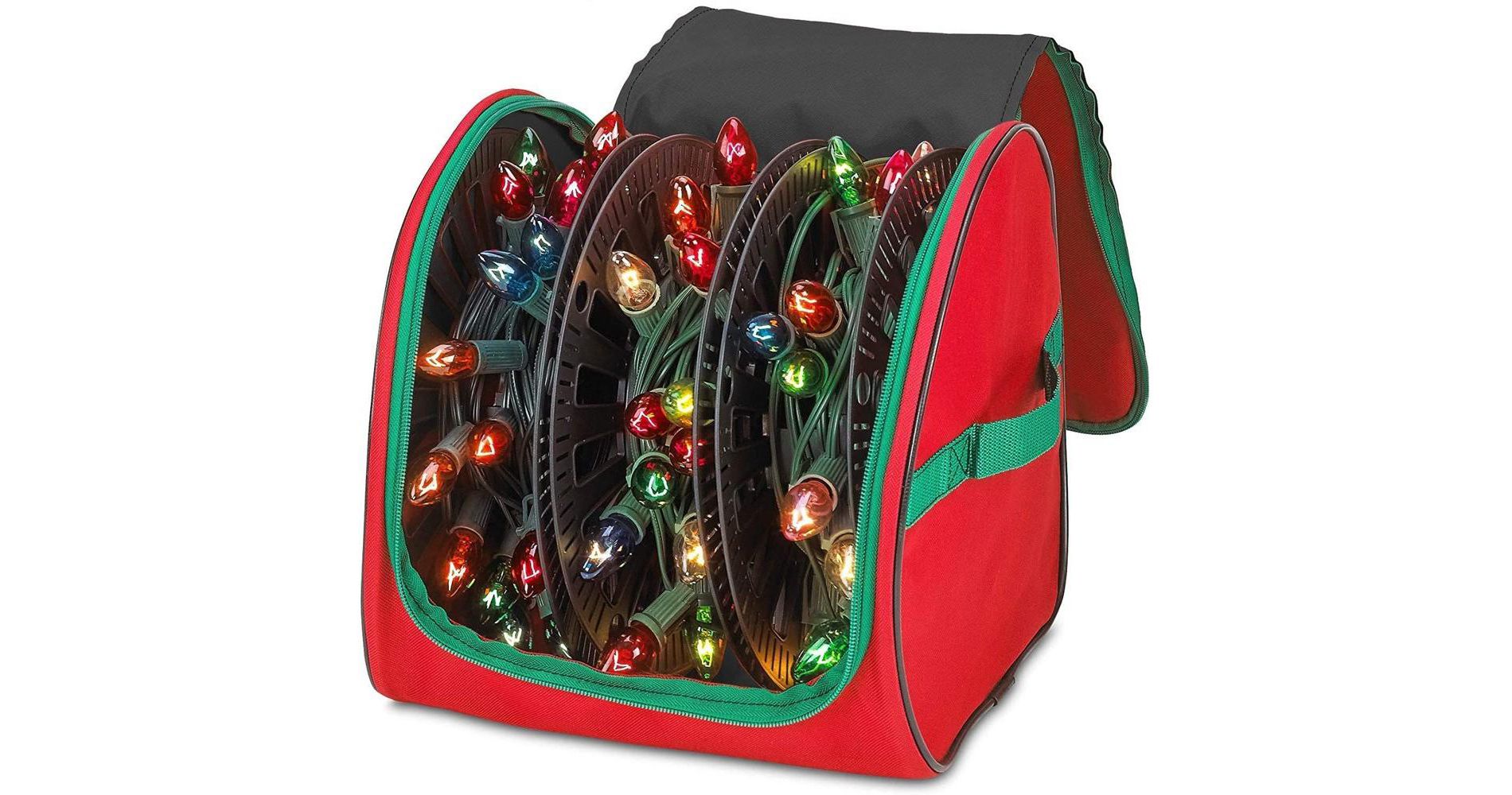 Hold N' Storage - Premium Christmas Light Storage Bag with Reinforced Handles and 3 Reels stores up to 375 ft Christmas Lights - Red